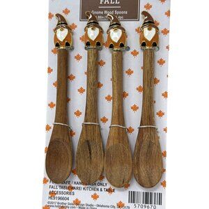 Gnome Wood Spoon Set Of 4 Fall Autumn Country Farmhouse Modern Holiday New